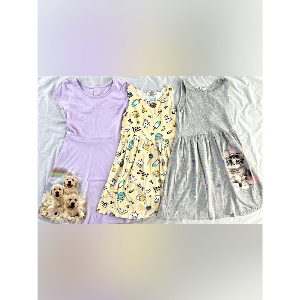 Girls Dress Lot Size 8/10 & 10/12 Wonder Nation H&M Cat Puppy Rainbow Sleeveless